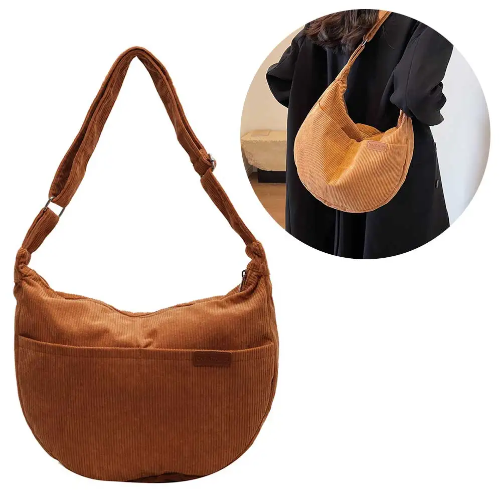 Grand Sac Cabas Femme En Velours Côtelé, Bandoulière, Noir/gris/kaki