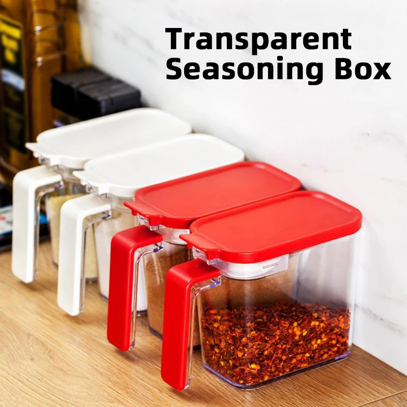 Kitchen Seasoning Box Spice Salt Sugar Jars Pepper Condiment Storage Transparent Container With Spoon Kitchen Accessories