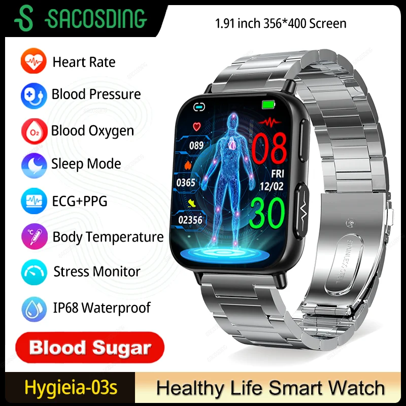 

2023 New Blood Glucose Monitor Health Smart Watch Men ECG+PPG Blood Pressure Measurement IP68 Waterproof Sports smartwatch Men
