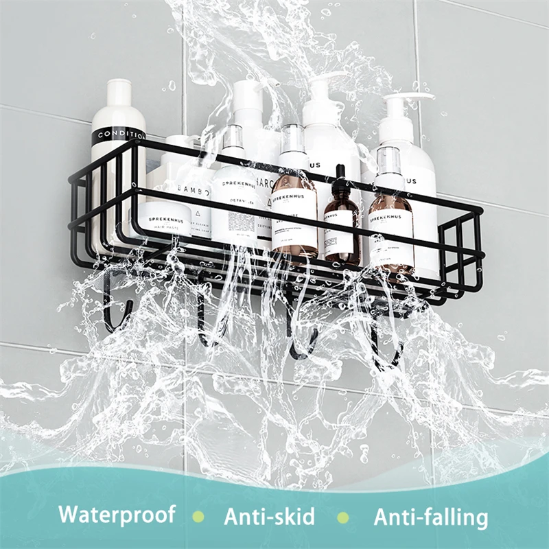 Rust Stainless Steel Shower Gel Adhesive Shampoo Holder Kitchen Bathroom Wall Storage Rack Shelf Organiser Suction Basket Shelf