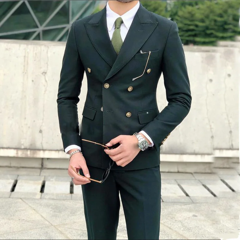 

Men's Suits For Wedding Custom Slim Fit Tuxedo Groomsmen Party Peak Lapel Male Double Breasted Lapel Collar Blazer блейзери