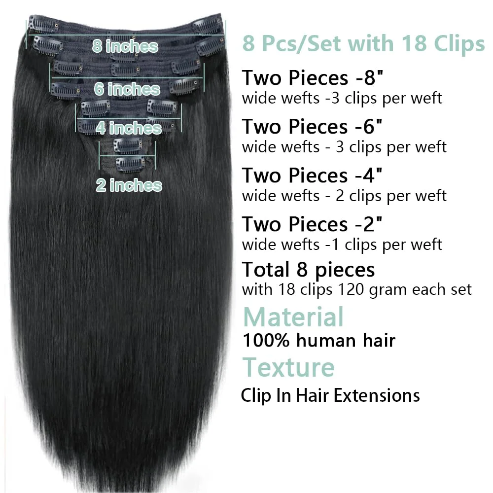 Clip In Hair Extension Human Hair Seamless Full Head Brazilian Straight Natural Human Clip In Extensions Women 8Pcs/Set hair extensions