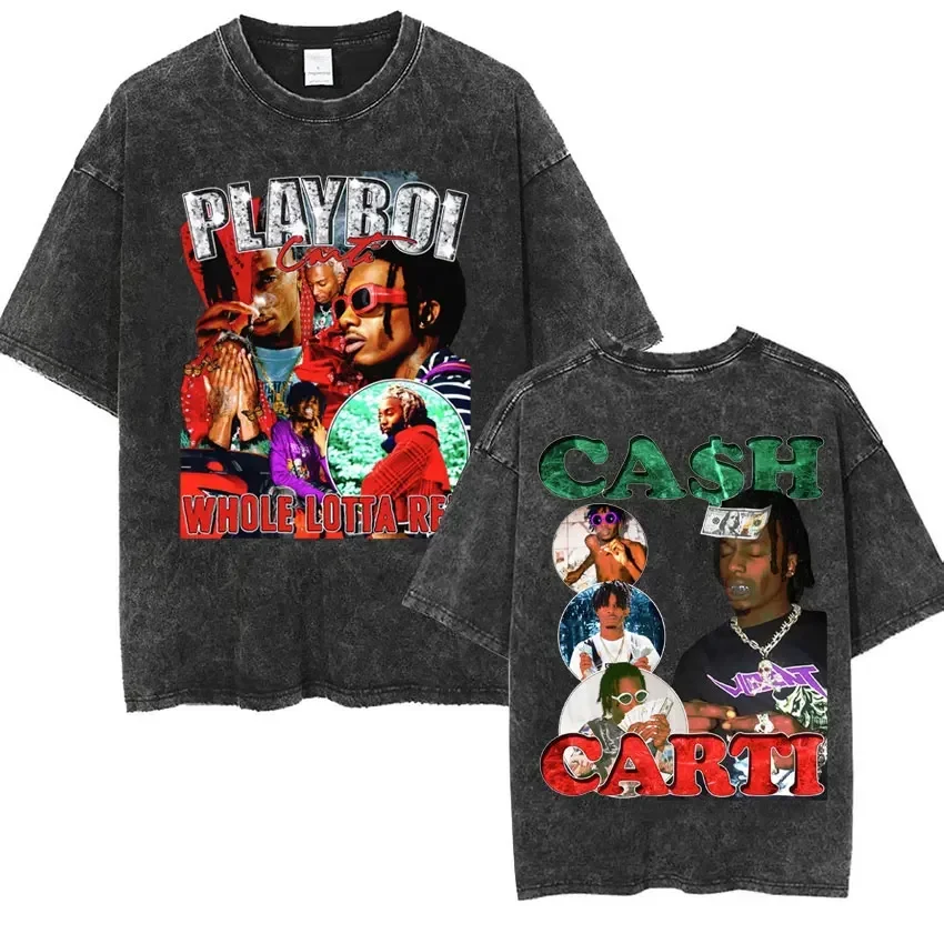 Retro Washed Playboi Carti I AM MUSIC Logo T Shirt Opium Ken Carson Narcissist Tour Antagonist Rap T-shirts Men's Oversized Tees