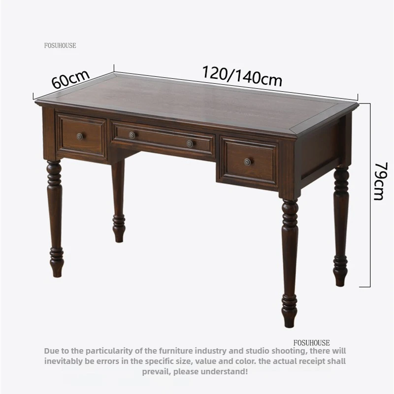American Solid Wood Computer Desks Bedroom Study Table Light Luxury Retro Computer Table Living Room Reading Desk with Drawer