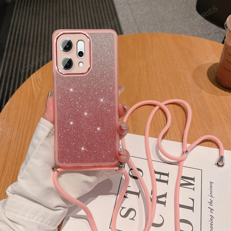 Luxury Crossbody Lanyard Glitter Silicone Case - Candy Color  Cover