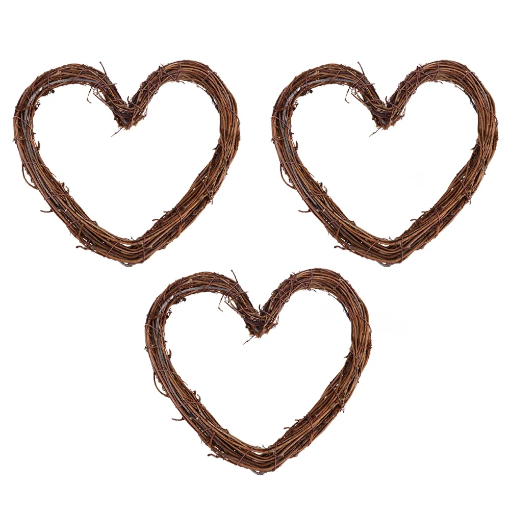 

3 Pcs Heart Garland Xmas Tree Ornament Natural Christmas Pendant Love Shape Adornments Rattan Decor