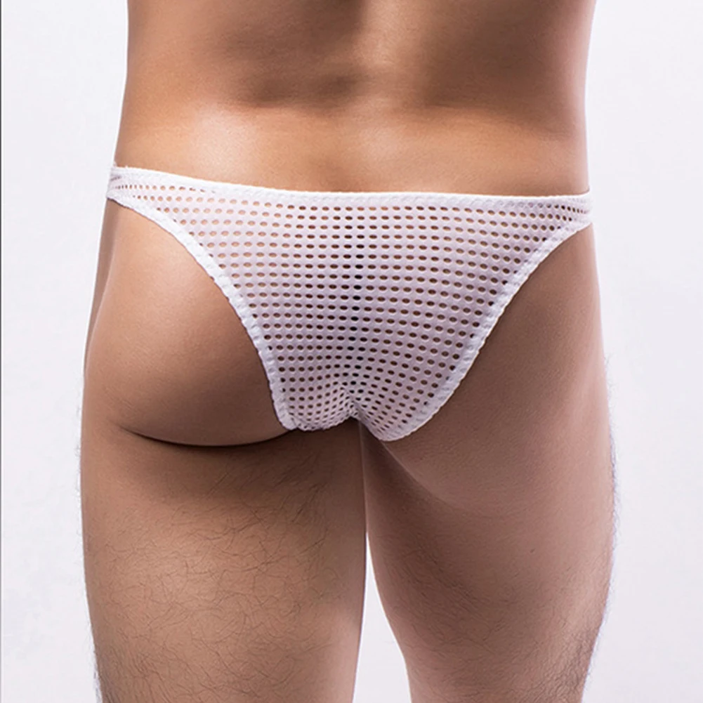Summer Breathable Men's Sexy Pouch Thongs Mesh Swim Low Rise Bikini Underwear Briefs See Through Male Underpants Panties