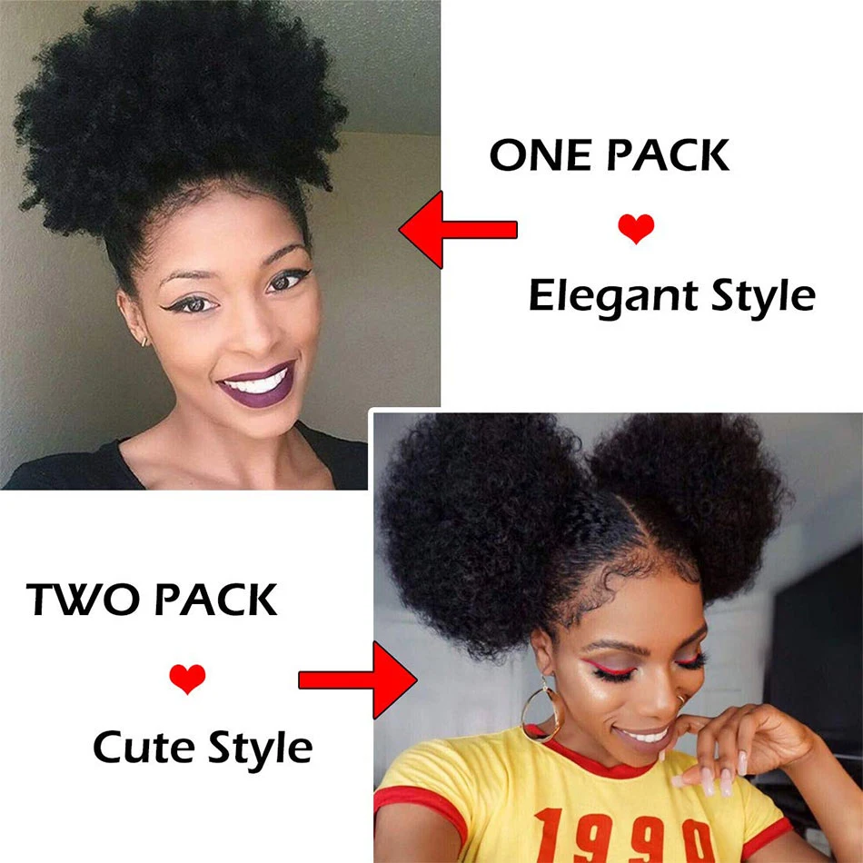 Racily Hair Afro Puff Drawstring Ponytail Human Hair Brazilian Short Curly Drawstring Ponytail Afro Puff Bun Chignon Accessories human hair extensions