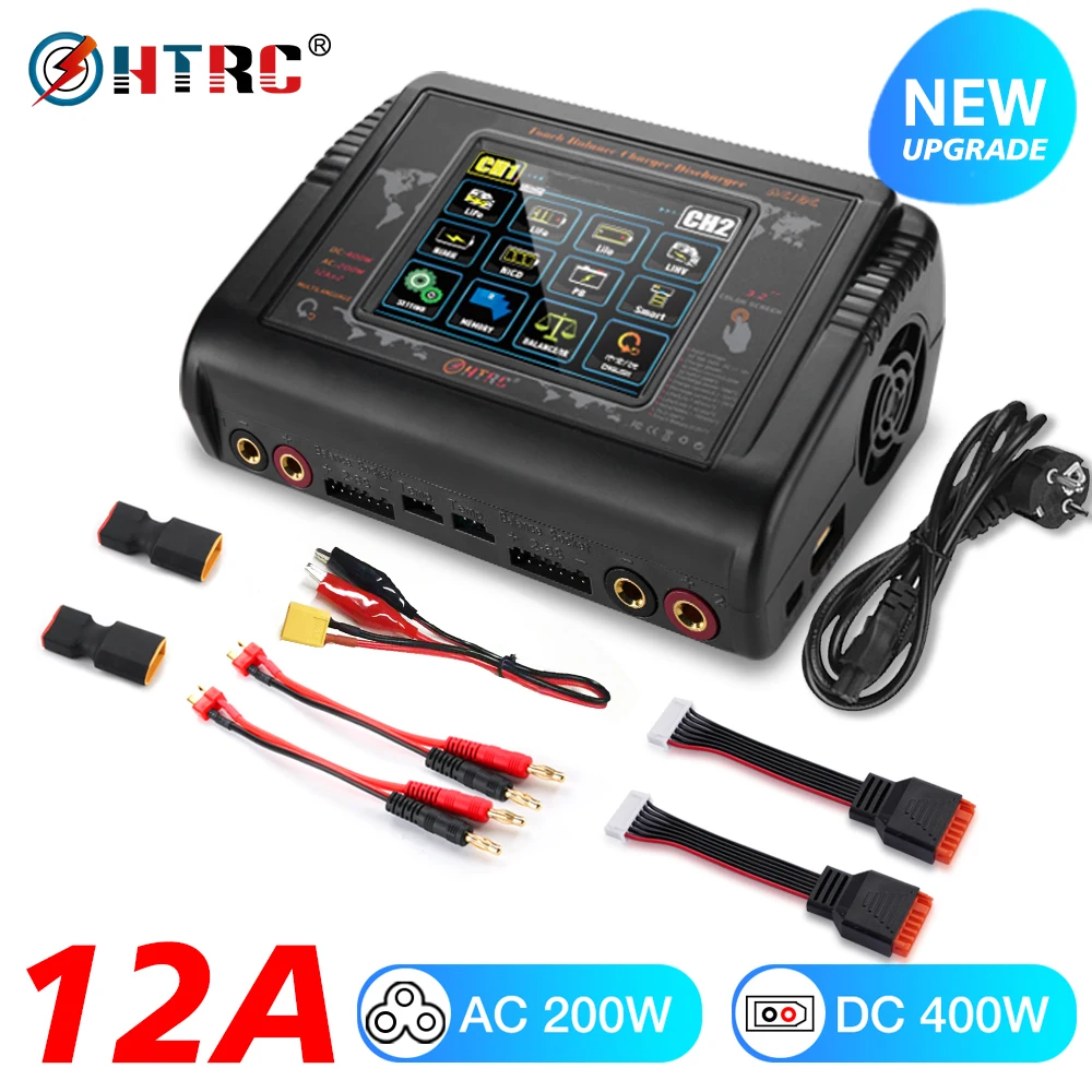 Battery Charger Battery Charger Adapter HTRC DC 400W/240W Dual-Channel RC Charger Discharger For LiPo LiHV LiFe Lilon NiCd NiMh Pb Battery Charger For RC Models Toys