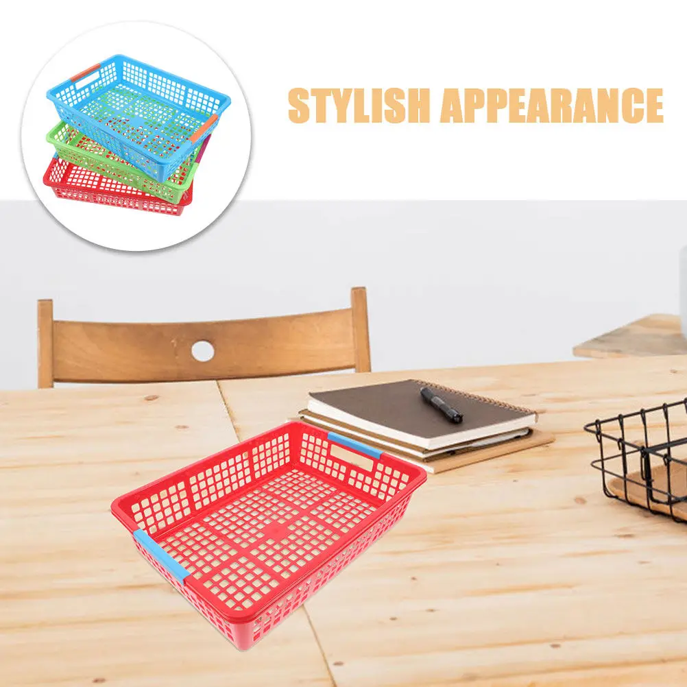 5Pcs 플라스틱 바구니 파일 보관 주최자 교실 홈 오피스 스낵 종이 용품을위한 쌓을 수있는 데스크탑 컨테이너