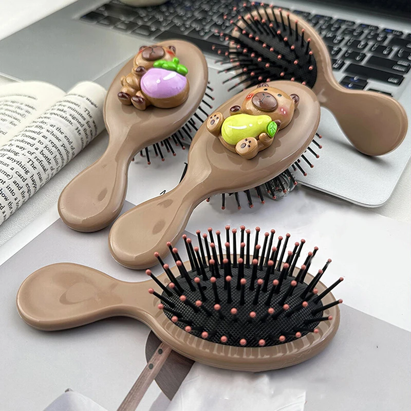 Capybara Folding Massage Comb With Mirror Head Massage Airbag Comb Anti-Static Portable Travel Girl Hair Combs Styling Tool 2