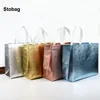 StoBag 10pcs Blue Silver Non-woven Tote Shopping Bag Fabric Portable Waterproof Storage Reusable Pouch Custom Logo(Extra Fee) 1