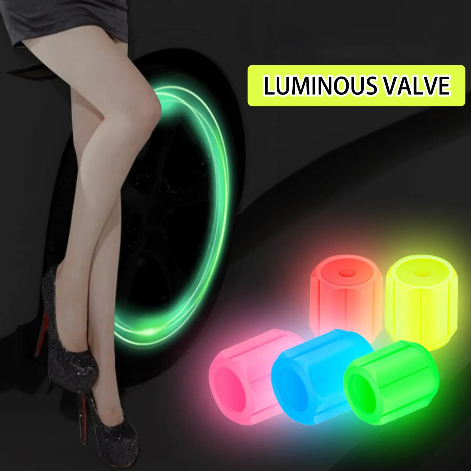 

Luminous Tire Valve Caps 5 Colors Car Motorcycle Glowing Auto Accessories Valve Tool Hub Cover Tire Car Styling Wheel 4-16P R3A1