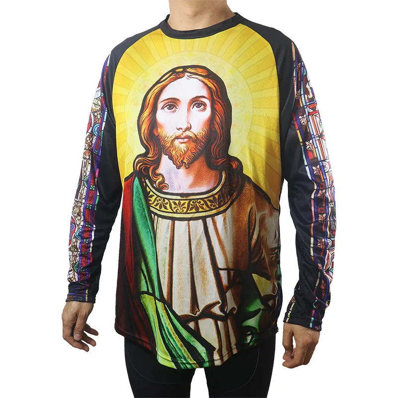 

Long Sleeve Cycling Top, Jesus, Church, MTB Jersey, Jesus Ride Shirt, Christ Bike, Church Clothes, Bicycle Wear, Downhill Racer