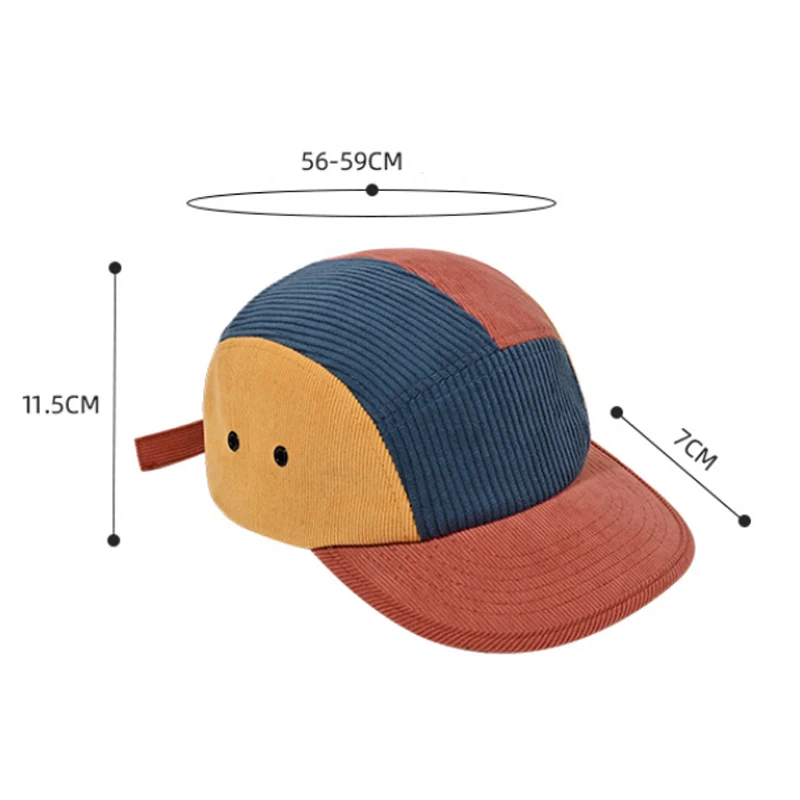 New Custom Logo Color Blocking Corduroy 5 Panel Baseball Caps Outdoor Casual Women Adjustable Trucker Cap Men Retro Peaked Hat 2