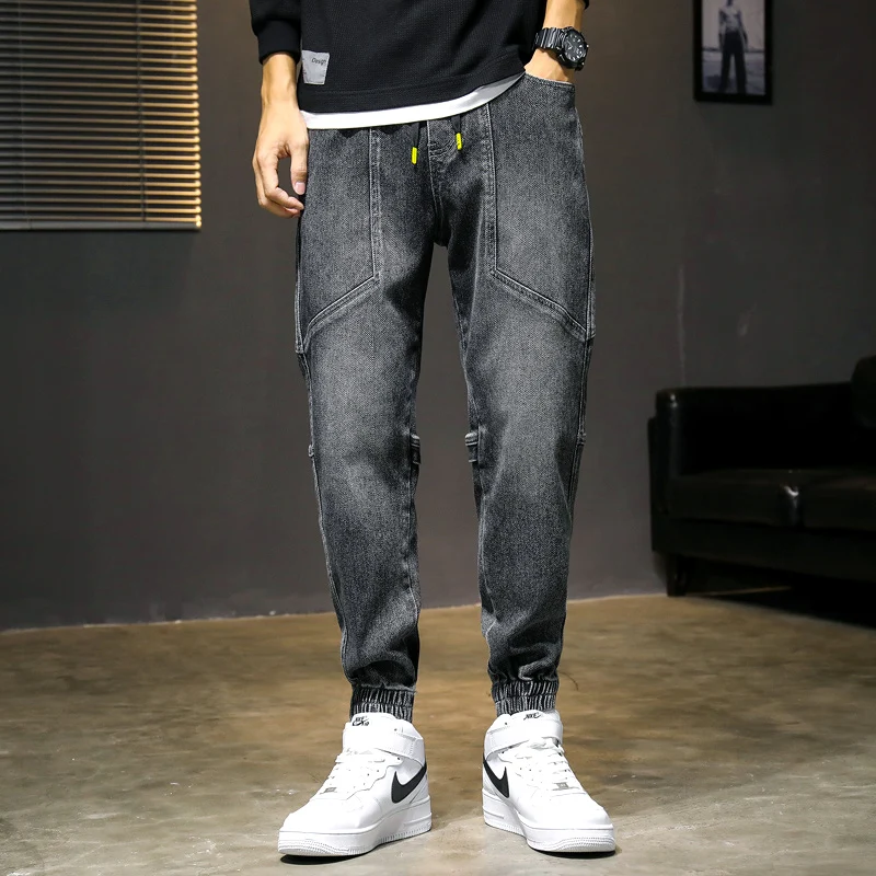 

Spring Summer Baggy Men's Cargo Jeans Fashion Harlan Cotton Streetwear Harajuku Pants Joggers Elastic Waist Trousers Male M-5XL