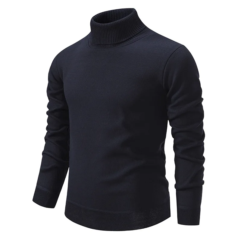 Mens Autumn Winter Turtleneck Sweater Mens Casual Slim Solid Thicken Fleece Warm Knitted Pullover Street Versatile Knitwear 4XL 2
