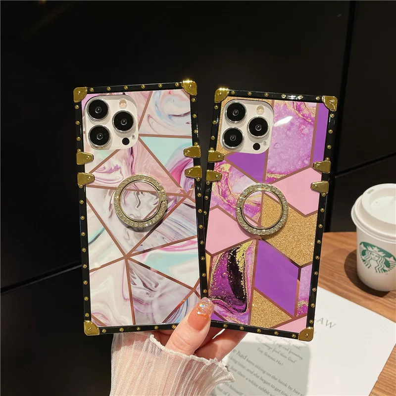 

Luxury Diamond Bling Marble Square Phone Case For Samsung J2 J4 J6 Prime A50 A70 A10S A20S A30S A40 M21 M31 M12 A01 M32 A13 Lite