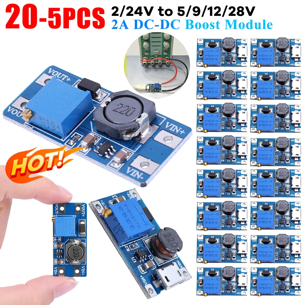 5-20pcs Boost Module 3608 DC-DC Step Up Converter 2A Boost Regulator Voltage Converter Board Type C Power Supply Module
