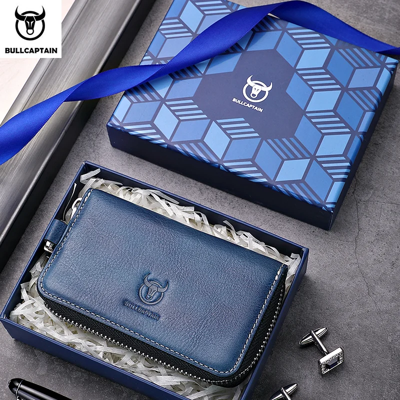 BULLCAPTAIN Men's Genuine Leather Key Case New Home Car Key Clip Men's Leather Case Mini Practical Chain Zipper key case key holder key organizer key purse