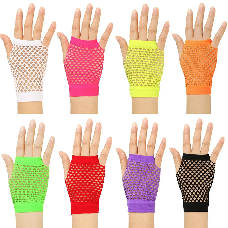 1pair Womens Short Fishnet Net Gloves Fingerless Mesh Gloves Punk Rock Fancy Night Club Party Arm Warmer Gloves Sexy Gloves