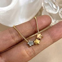 Collier de perles étoiles Triple couleur pour femmes et filles, mignon, à la mode, plaqué or, en acier inoxydable, bijoux imperméables 4