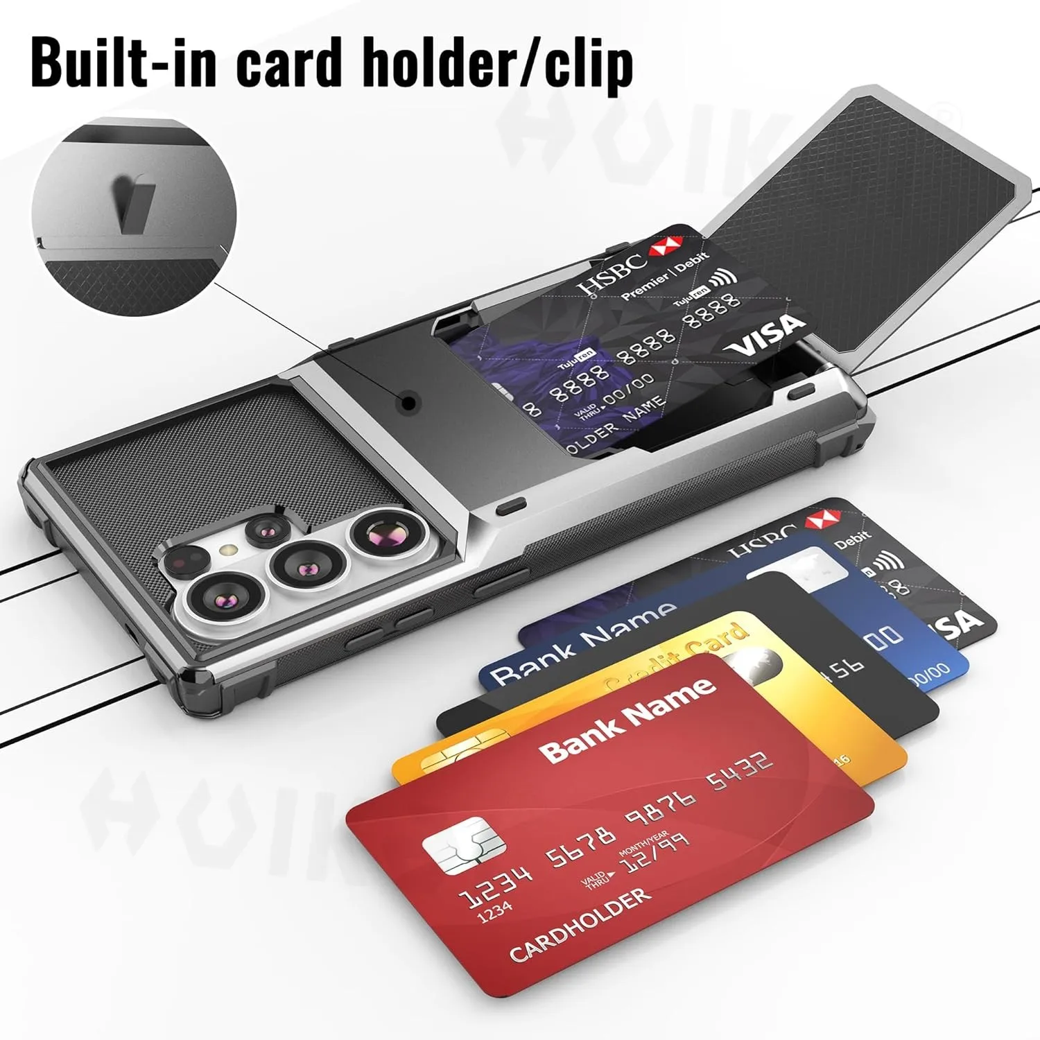 Heavy Duty Wallet Case with Hidden Flip Card Holder & Protective Cover
