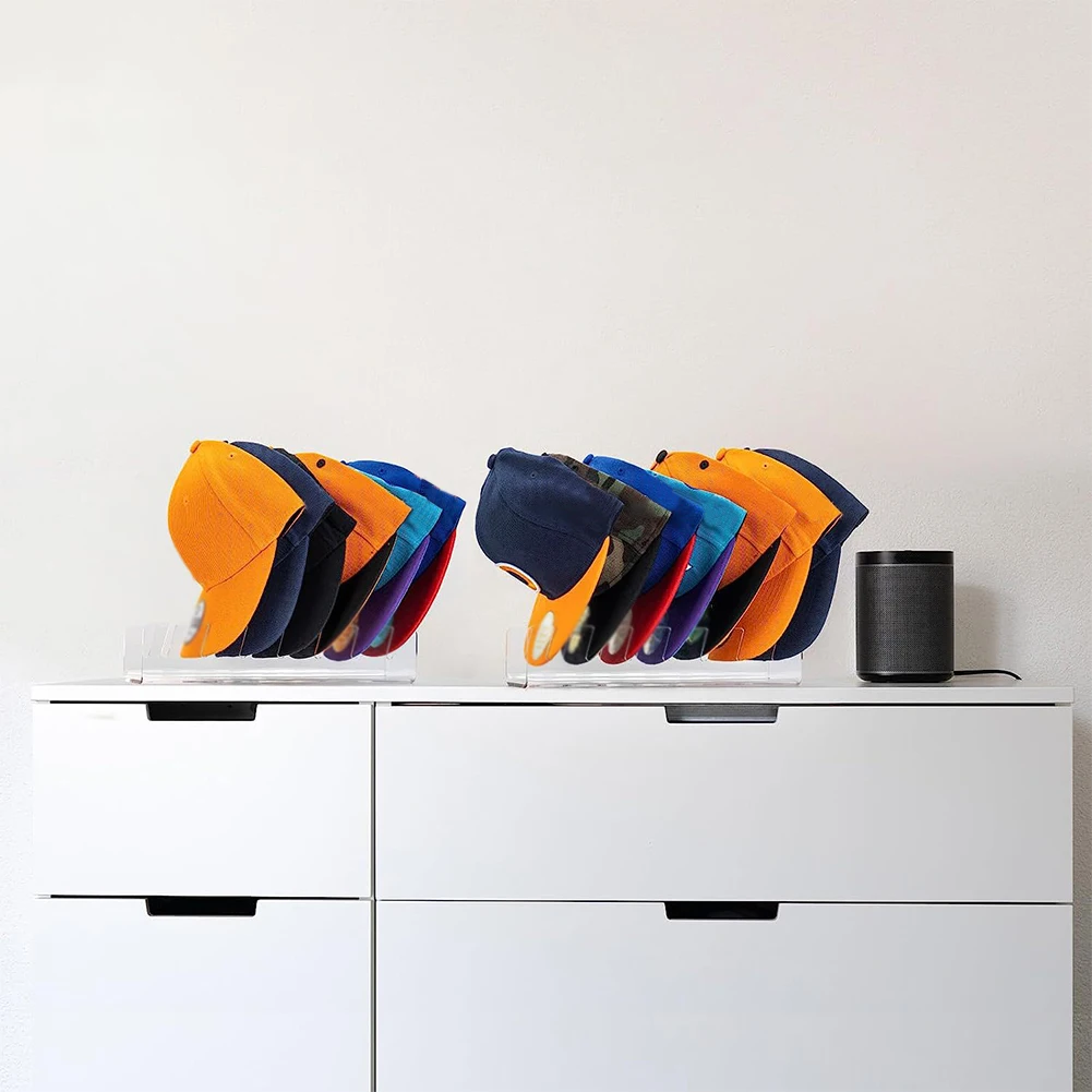 Flat Cap Stand for Baseball Caps Acrylic Hat Holder for 8 Baseball Caps No Install Hat Organizer for Bedroom Closet Dresser