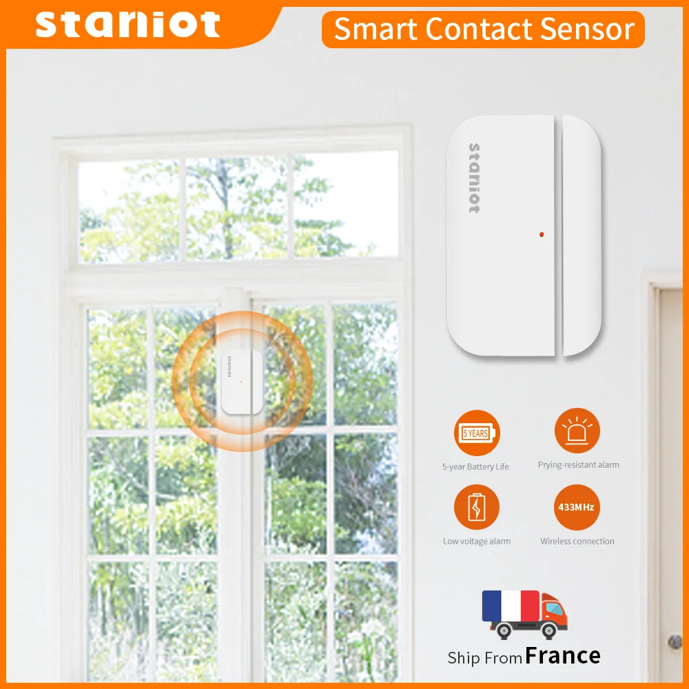 Staniot 5-Year Battery life Contact Sensor Door and Window Open/Closed Detectors 433Mhz Smart Home Wireless Magnetic Sensor