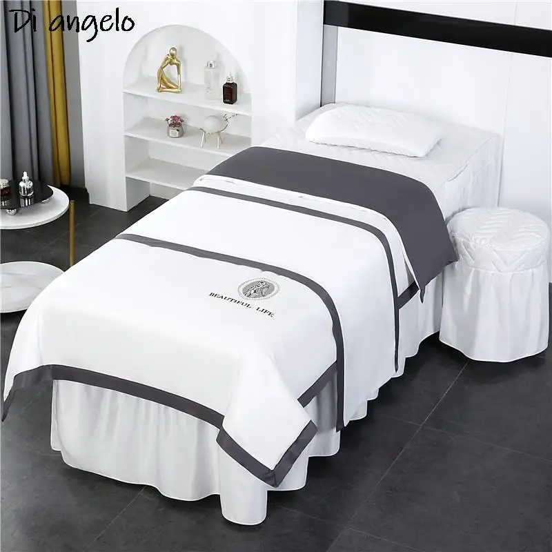

4pcs Nordic Beauty Salon Bedding Set Bed Linens Sheets Massage Spa Bedskirt Stoolcover Pillowcase Quilt Cover Sets Custom Logo#s