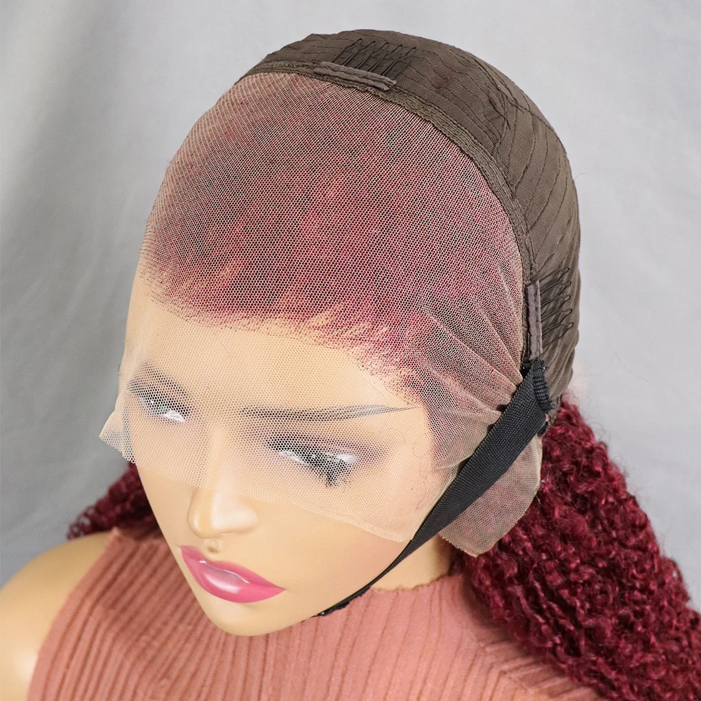 300% 12A Double Drawn Water Wave Curls Curly Human Hair Wig 99J Brown Color 13x4 Lace Frontal Hair Wig for Black Women