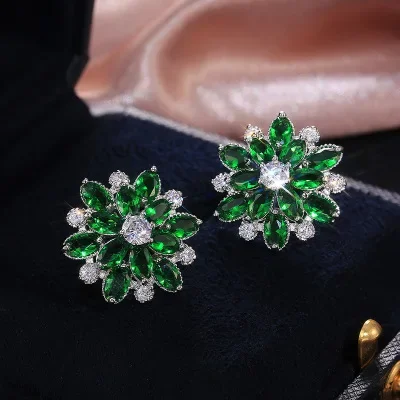 Cubic Zirconia Earrings 925 Silver Needle Stud Earrings Flower Earring for Women