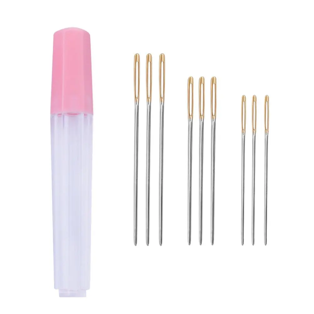 9Pcs 대형 눈금 바늘 무딘 스테인레스 스틸 재봉실 바늘 뜨개질 크로스 스티치 녹 방지 바늘
