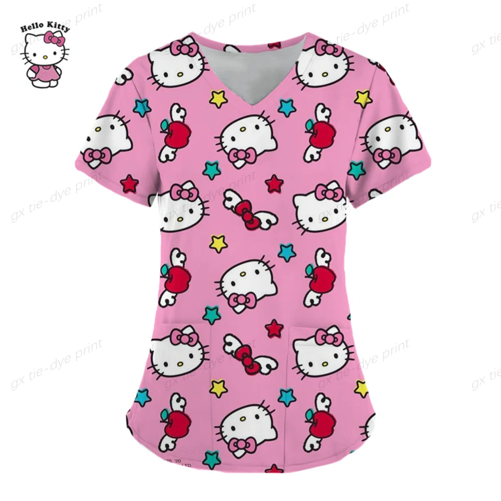 

Униформа для медсестер, униформа для женщин, топы с рисунком Hello Kitty, рабочая одежда с карманами, униформа медсестры, клиника