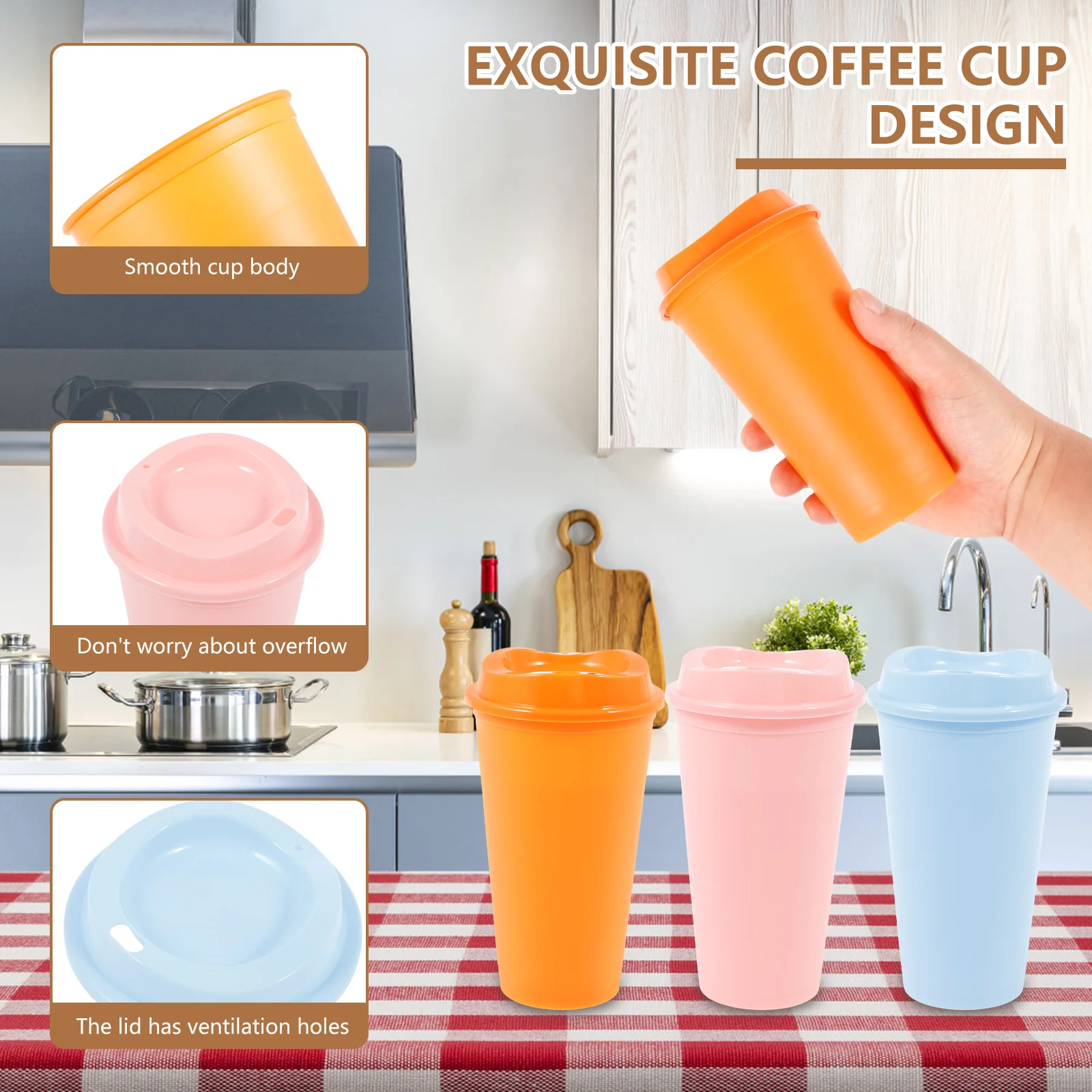 Reusable 16oz Coffee and Beverage Cups with Lids - Set of 24