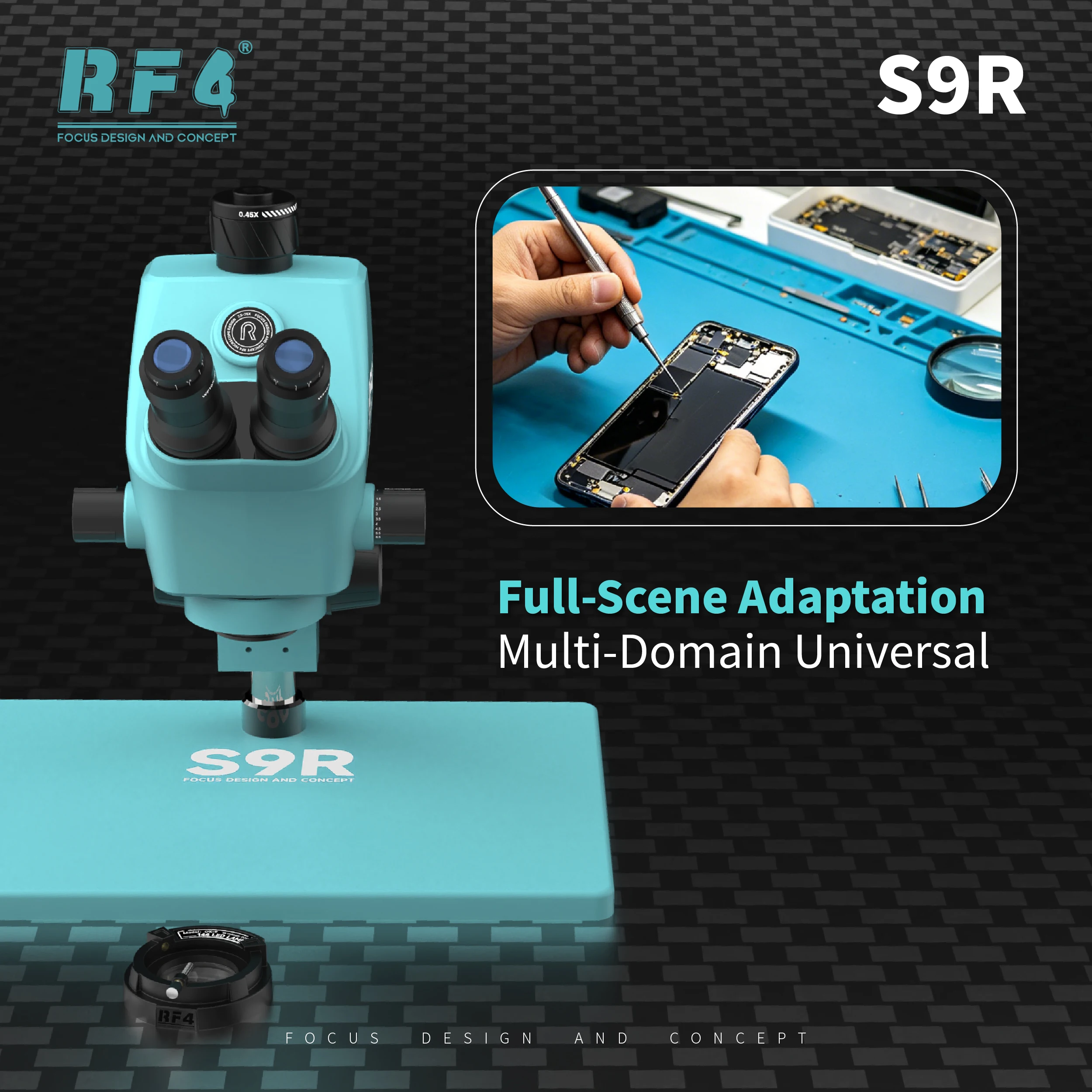 RF4 S9R Trinocular Stereo Microscope 7-74X 4 RF4 S9R Trinocular Stereo Microscope 7-74X 4