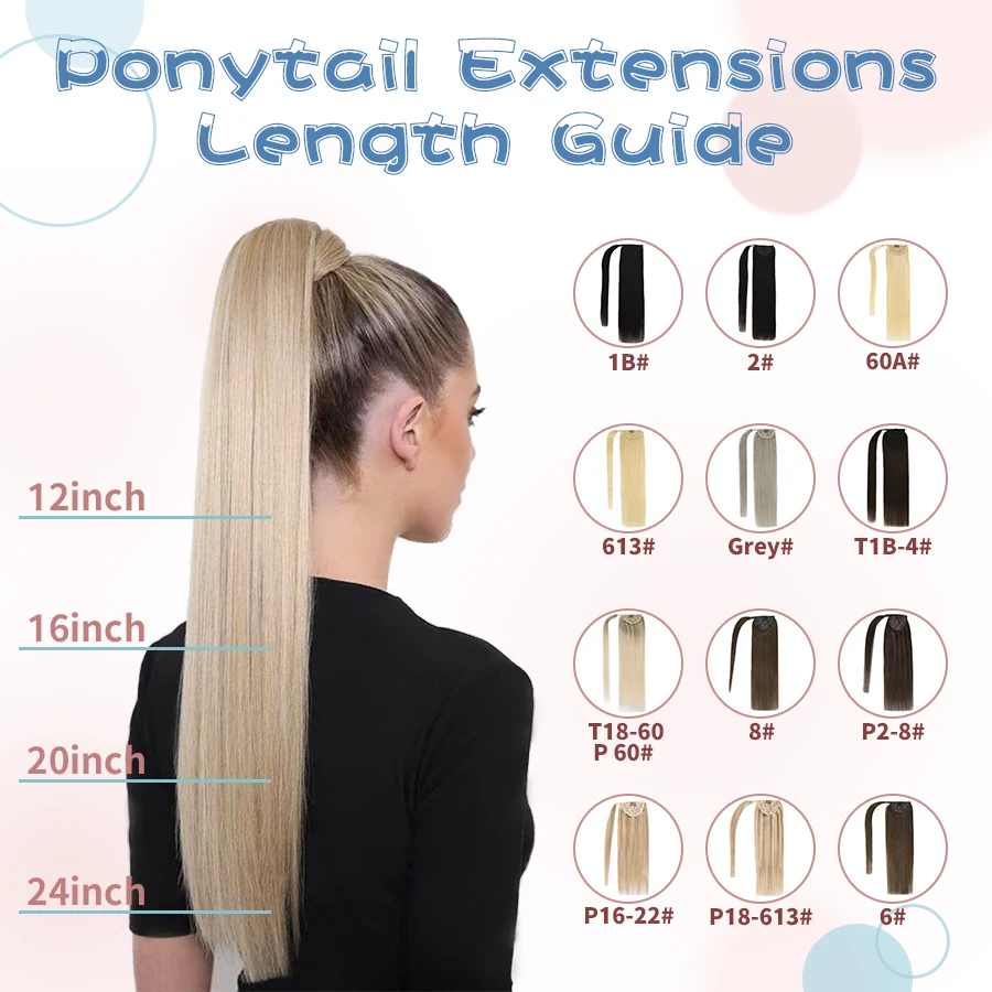 AW 12''-24'' Ponytail Human Hair Wrap Around Machine Remy Hair Extensions Brazilian Hair Extensions Clip Ins Blonde Brown Color