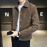 Spring Autumn Men's Jacket 2025 New Style Handsome Trendy Brand High-End Feeling Turn-down Collar Suede Spring Clothing Men's Ou