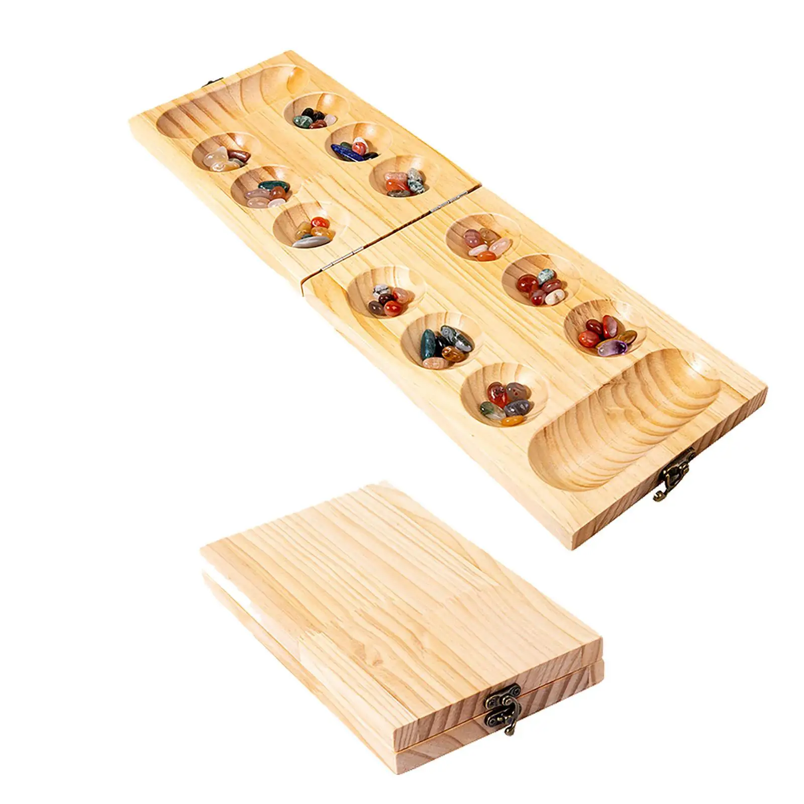 Wooden Mancala Board Game Teen 50 Stones for Travel Party Entertainment