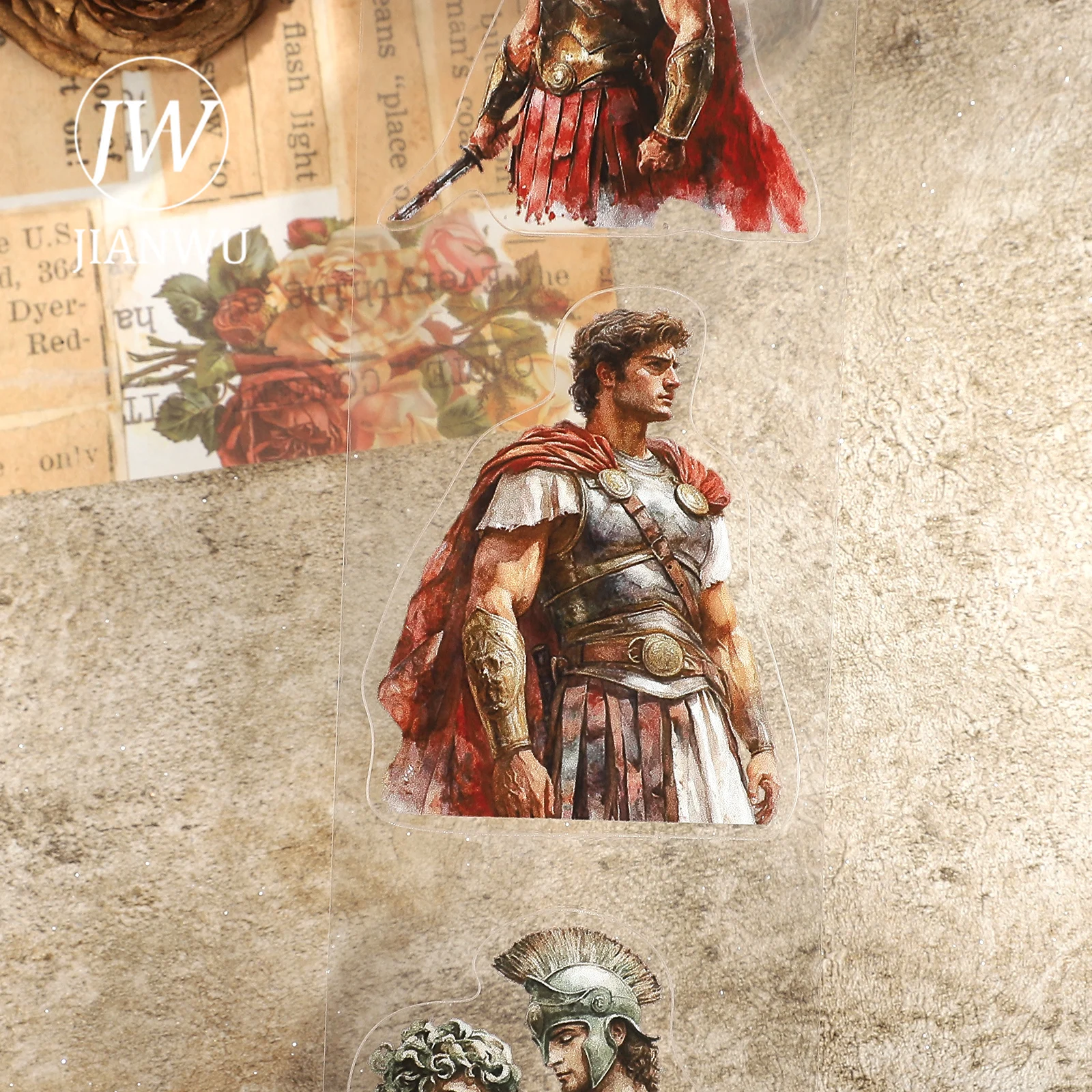 JIANWU 60mm*200cm 그리스 영웅 시리즈 빈티지 기사 캐릭터 풍경 소재 콜라주 PET 테이프 크리에이티브 저널 문구