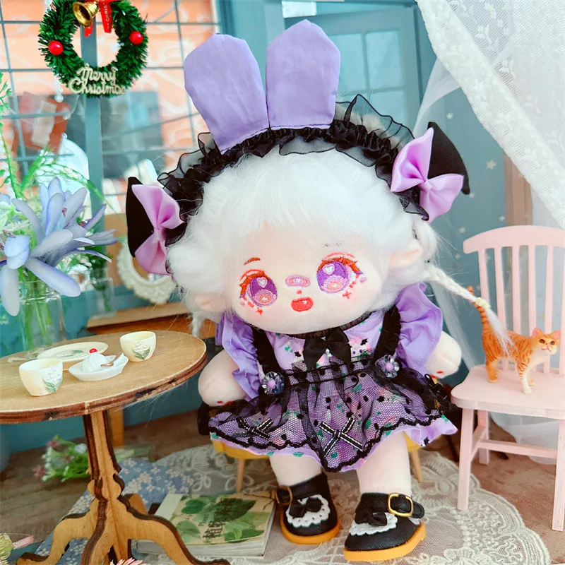 20cm Kawaii Soft Plush Doll Purple Gothic Style Dress 3Pcs Suit Stuffed Idol Girls Dolls with Clothes DIY Accessory Toys Gifts
