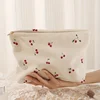 Cherry printed corduroy makeup bag, lightweight zipper makeup storage box, multifunctional bag with lining 1