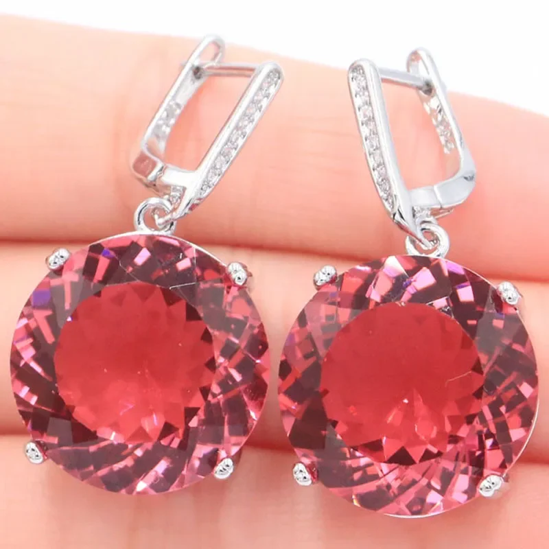18g 925 SOLID STERLING SILVER Earrings Big Gemstone Green Amethyst Golden Citrine Pink Tourmaline Violet Topaz Ladies Present