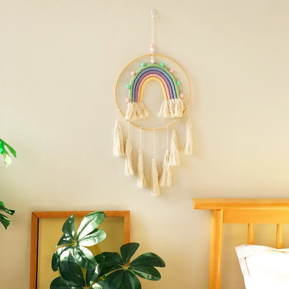 Handmade Rainbow Tassel Wall Tapestry