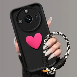 Enhanced Love Heart Hand Strap Protective Phone Case - Full Package Cover - Honor X9c Smart (Rose Black)