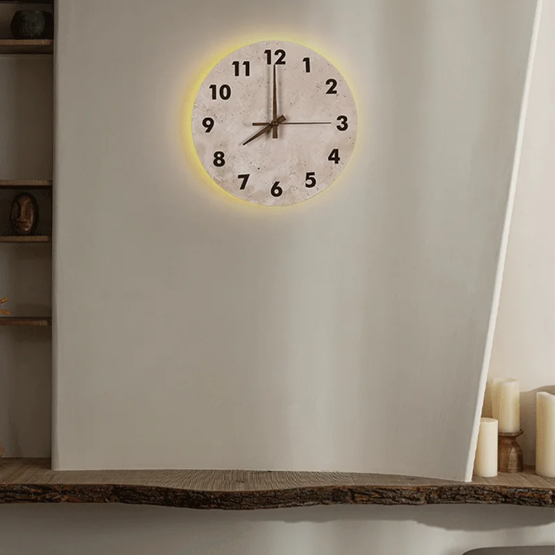 Vintage Round Shape Natural Stone Clock Art Decoration Wall Lamp Interior Wall Lights Bedroom Decor Led Sconce Home-appliance
