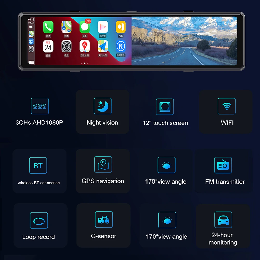 3 ī޶ 1080P ڵ ̷  ȭ  ī÷ ķ   ȵ̵  ķ WiFi Miracast GPS Ž DVR