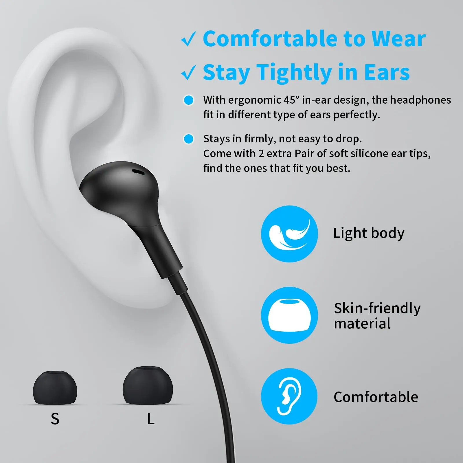 Magnetic Noise-Canceling USB C Wired Earbuds with Mic