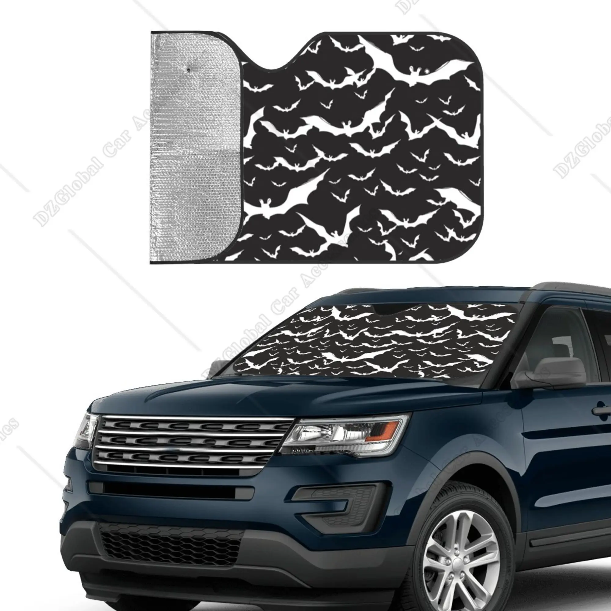 Halloween Cool Goth Gothic Bat Black and White Windshield Sun Shade Front Protector Folding Car Sun Visor Blocks Uv Rays Cool