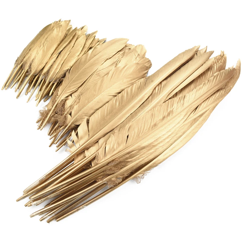 Großhandel Gold- und Silber-Gänsefedern für Bastelarbeiten, Enten- und Truthahnfedern zur Dekoration von Hüten, Handarbeiten, Vasen, Cintas Decorativas und Traumfängern – Detail 3